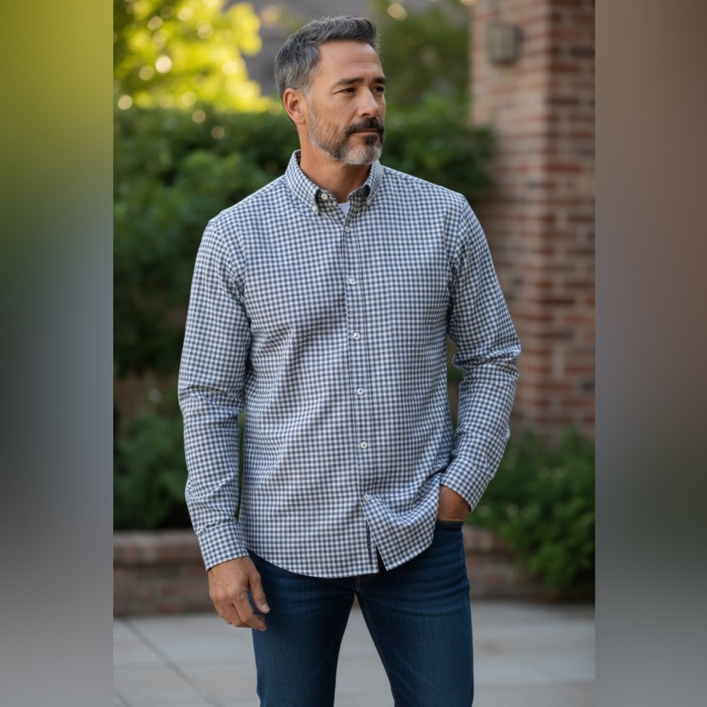 UNTUCKit Navy, Tan & White Checkered Shirt